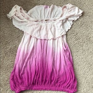FREE PEOPLE Pink Ombre Blouse with Ruffled Sleeves and Off-the-Shoulder Design